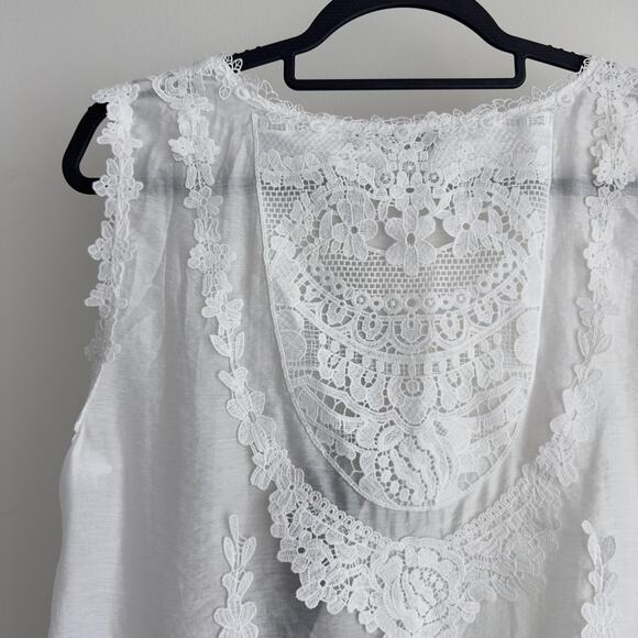 Rich Radi Q's Top Womens Large White Lace Embroidered Tank Vest Boho Elegant - Picture 7 of 16